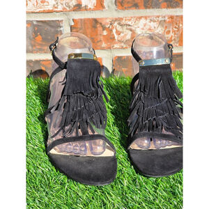 Women's Marc Fisher Black Fringe Flat Sandals Size 8